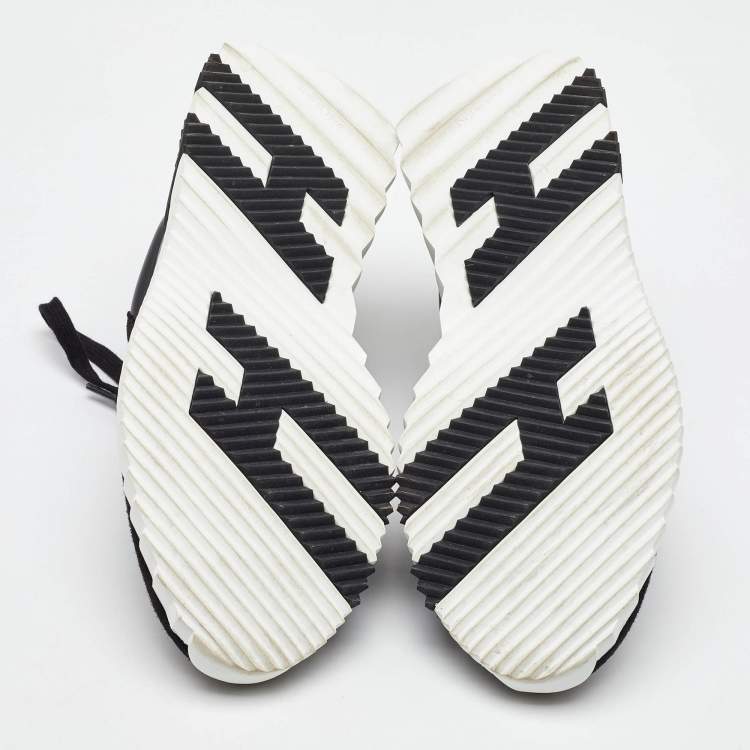 مملوكة مسبقًا Hermes Black Leather and Suede Bouncing Low Top Sneakers Size 40.5