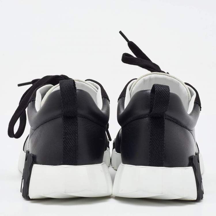 مملوكة مسبقًا Hermes Black Leather and Suede Bouncing Low Top Sneakers Size 40.5