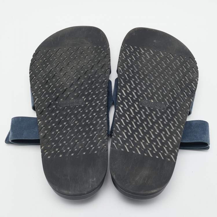 Pre Owned Hermès Navy Blue Suede Chypre Sandals Size 45.5