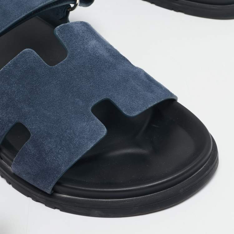 Pre Owned Hermès Navy Blue Suede Chypre Sandals Size 45.5