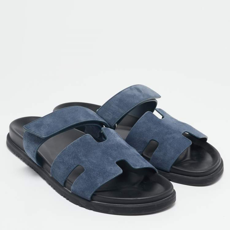 Pre Owned Hermès Navy Blue Suede Chypre Sandals Size 45.5