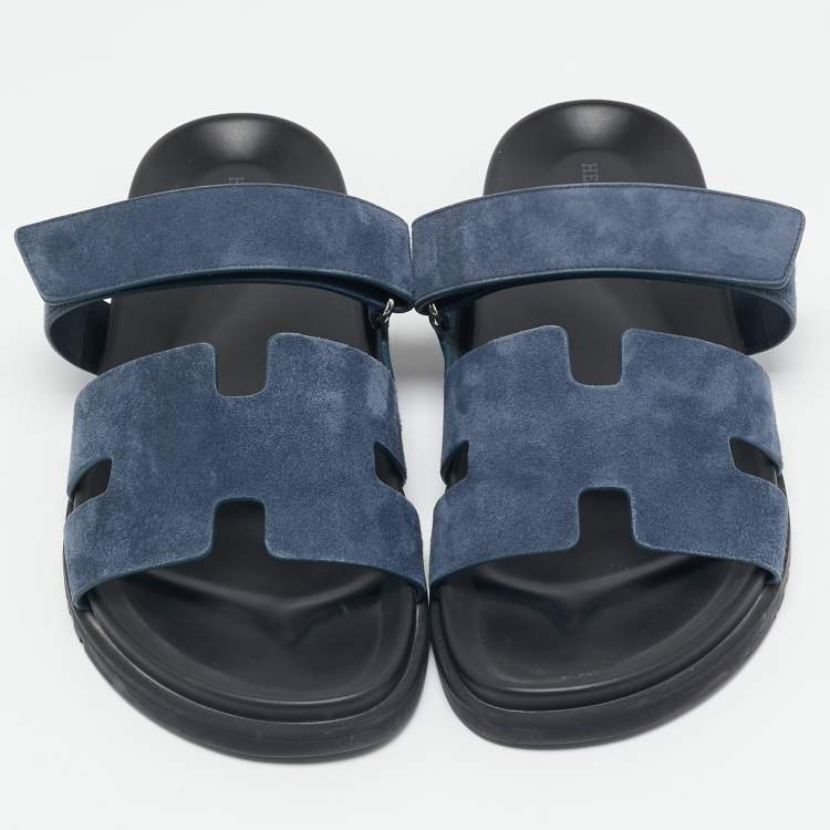 Pre Owned Hermès Navy Blue Suede Chypre Sandals Size 45.5