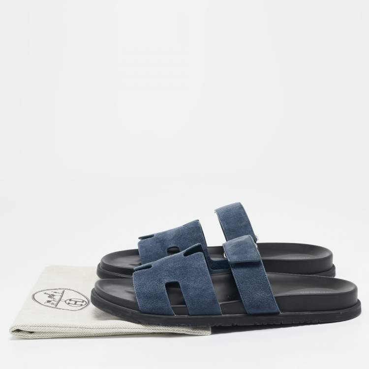 Pre Owned Hermès Navy Blue Suede Chypre Sandals Size 45.5