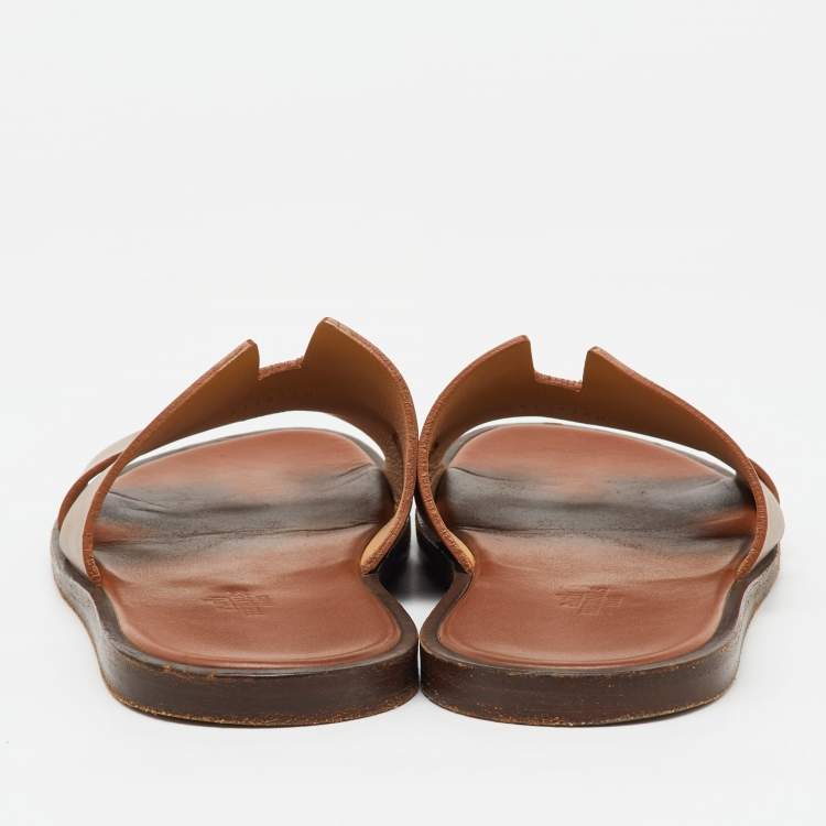 Pre Owned Hermes Brown Leather Izmir Flat Sandals Size 40.5