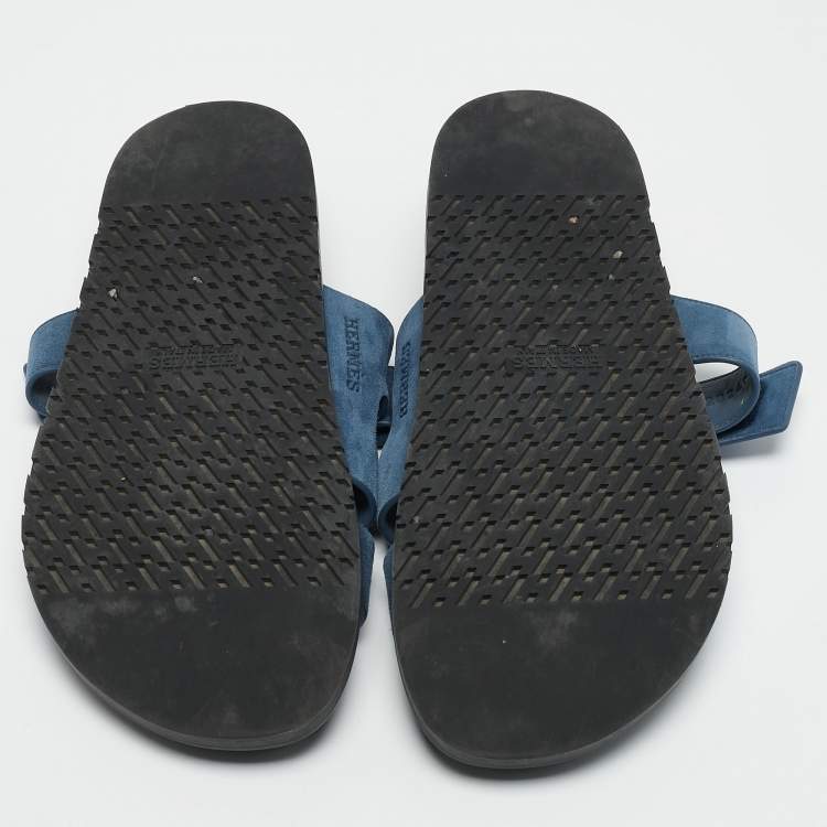 Pre Owned Hermes Navy Blue Nubuck Leather Chypre Sandals Size 42