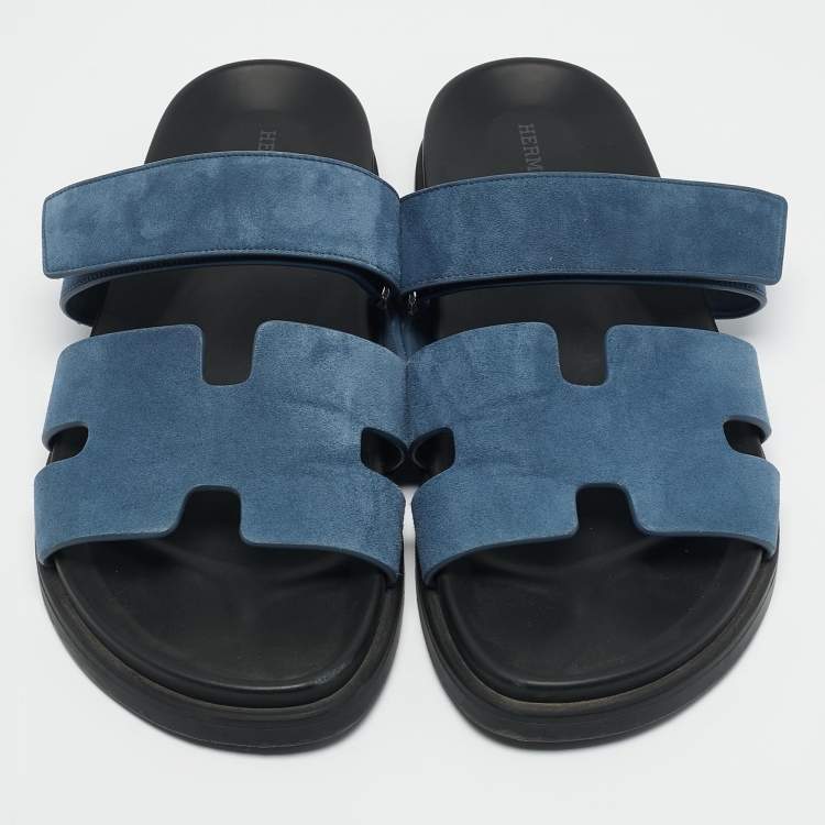 Pre Owned Hermes Navy Blue Nubuck Leather Chypre Sandals Size 42