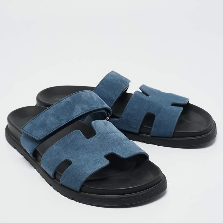 Pre Owned Hermes Navy Blue Nubuck Leather Chypre Sandals Size 42