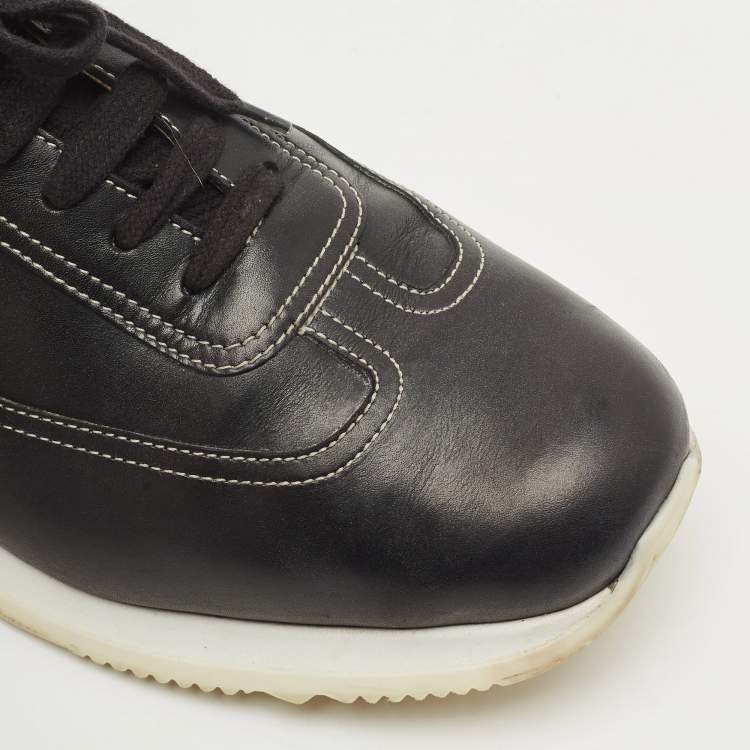 Pre Owned Hermes Black Leather Quicker Low Top Sneakers Size 43