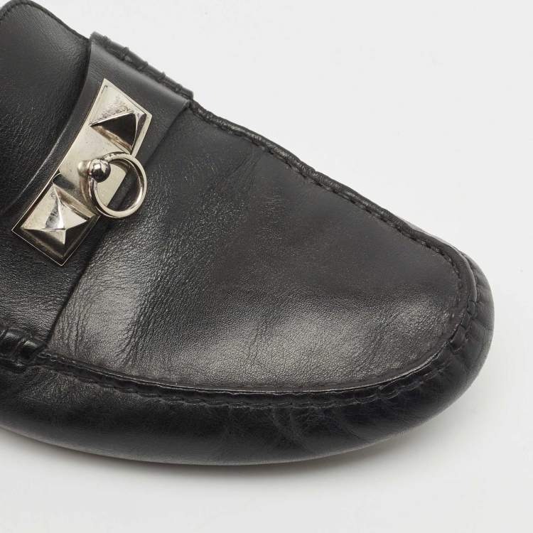 Pre Owned Hermes Black Leather Irving Slip On Loafers Size 41