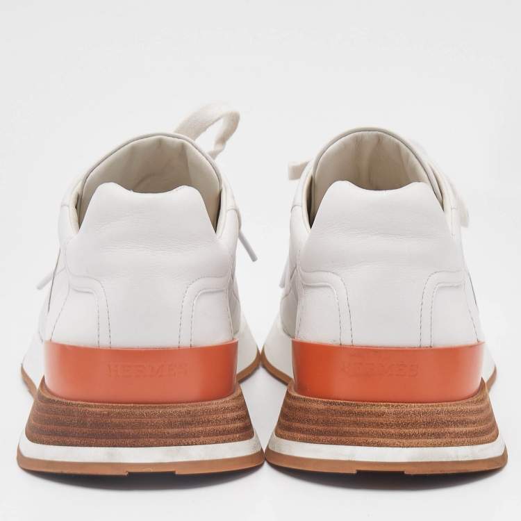 Pre Owned Hermes White Leather Drive Sneakers Size 43