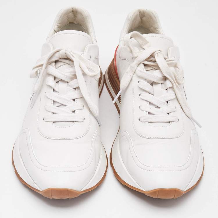 Pre Owned Hermes White Leather Drive Sneakers Size 43