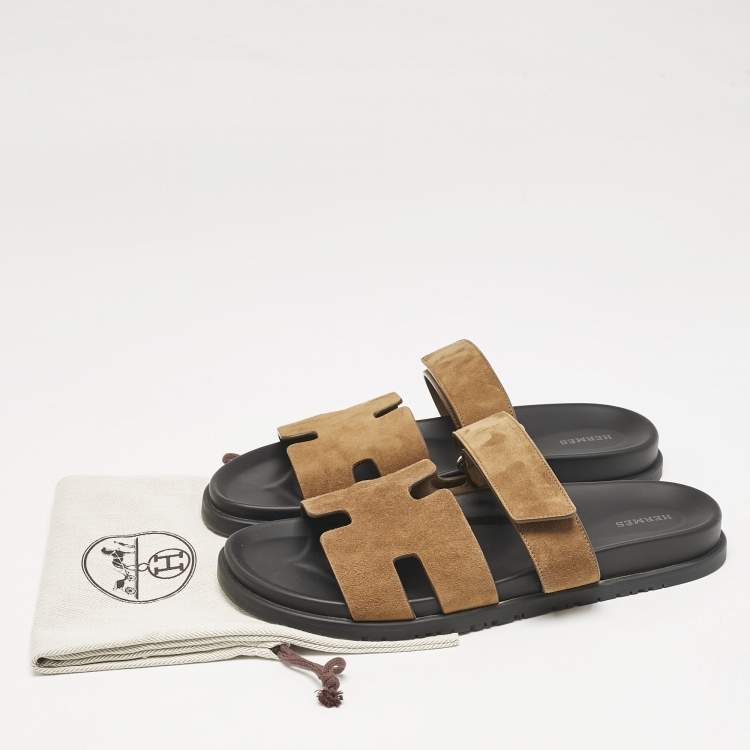 Pre Owned Hermes Brown Suede Chypre Sandals Size 45.5