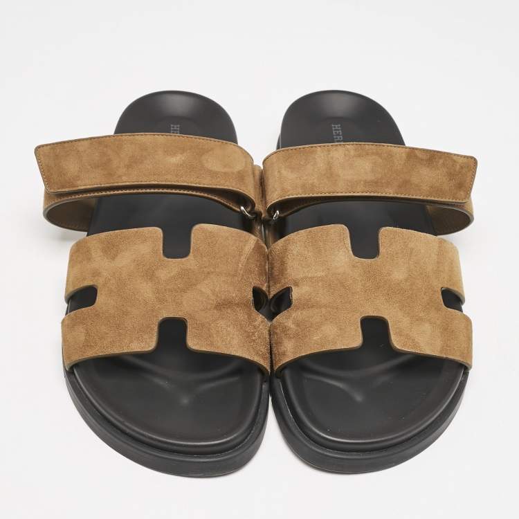 Pre Owned Hermes Brown Suede Chypre Sandals Size 45.5