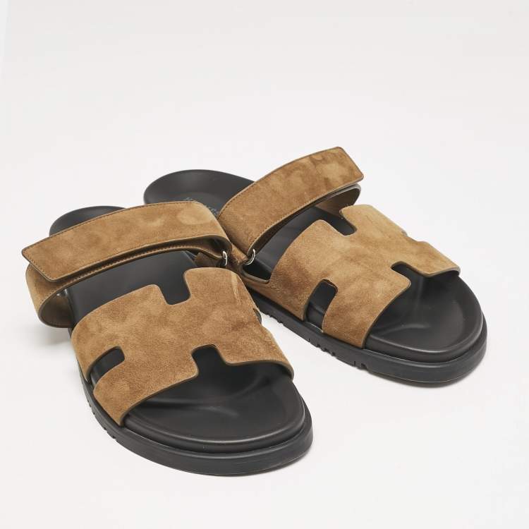 Pre Owned Hermes Brown Suede Chypre Sandals Size 45.5