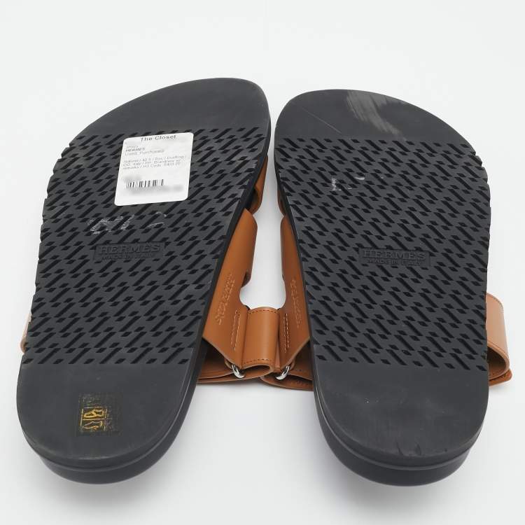 Pre Owned Hermes Brown Leather Chypre Flat Sandals Size 42.5