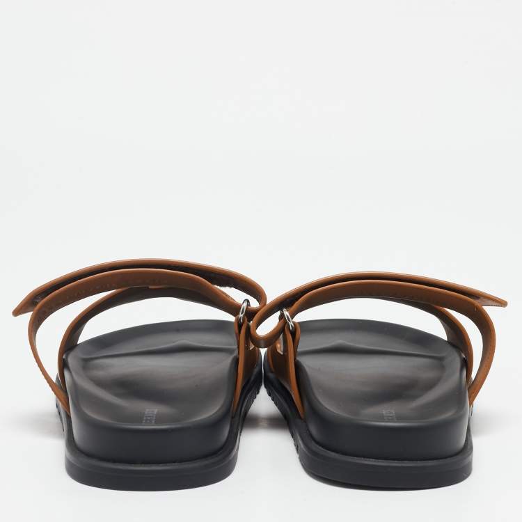 Pre Owned Hermes Brown Leather Chypre Flat Sandals Size 42.5