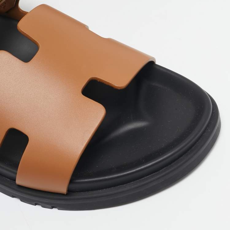 Pre Owned Hermes Brown Leather Chypre Flat Sandals Size 42.5