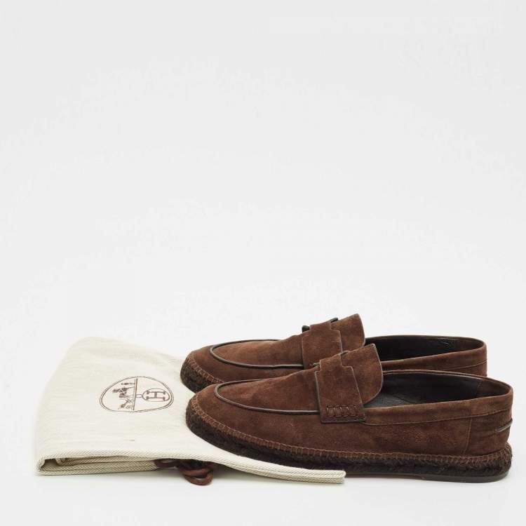 Pre Owned Hermes Brown Suede Trip Espadrille Flats Size 43