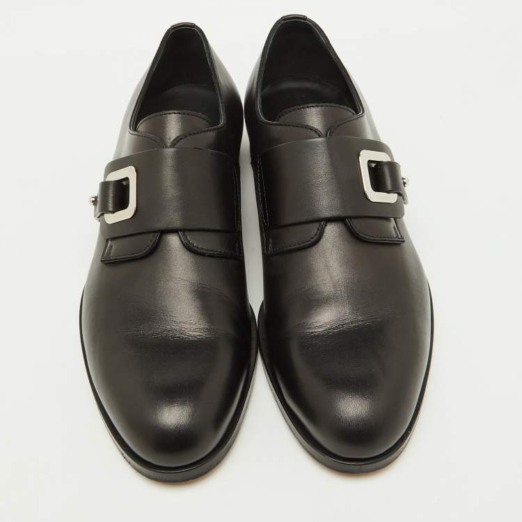 Pre Owned Hermes Black Leather Denis Monk Strap Shoes Size 40