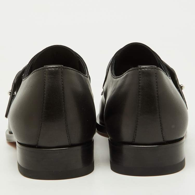 Pre Owned Hermes Black Leather Denis Monk Strap Shoes Size 40