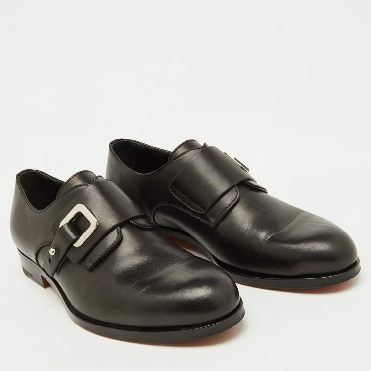 Pre Owned Hermes Black Leather Denis Monk Strap Shoes Size 40