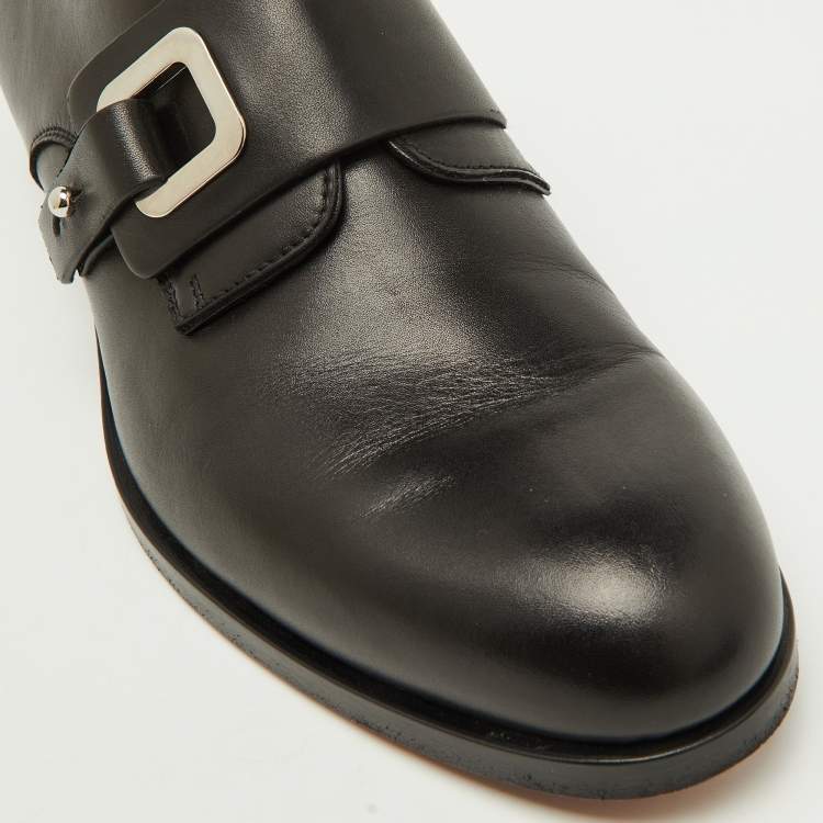 Pre Owned Hermes Black Leather Denis Monk Strap Shoes Size 40
