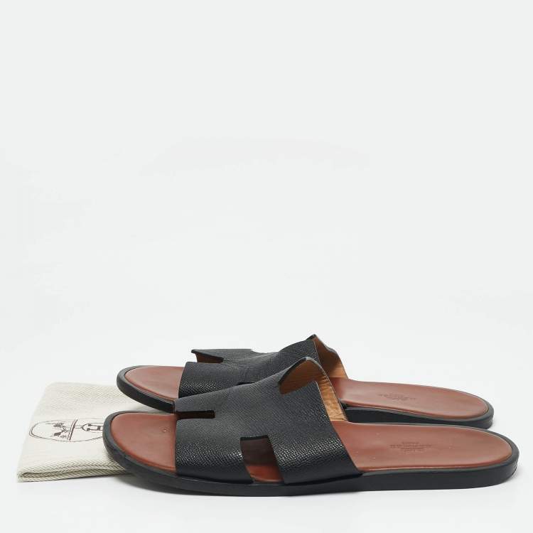 Pre Owned Hermes Black Leather Izmir Flat Sandals Size 43