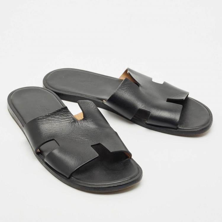 Pre Owned Hermes Black Leather Izmir Sandals Size 43