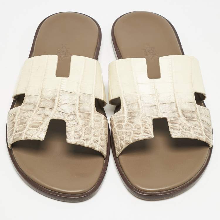 Pre Owned Hermes Himalaya Blanc Crocodile Izmir Sandals Size 42