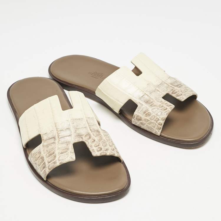 Pre Owned Hermes Himalaya Blanc Crocodile Izmir Sandals Size 42