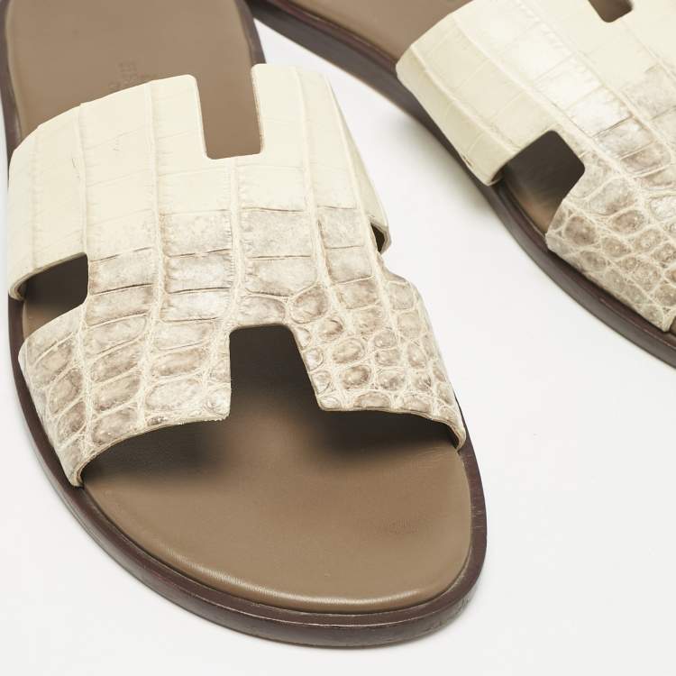 Pre Owned Hermes Himalaya Blanc Crocodile Izmir Sandals Size 42