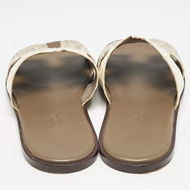 Pre Owned Hermes Himalaya Blanc Crocodile Izmir Sandals Size 42