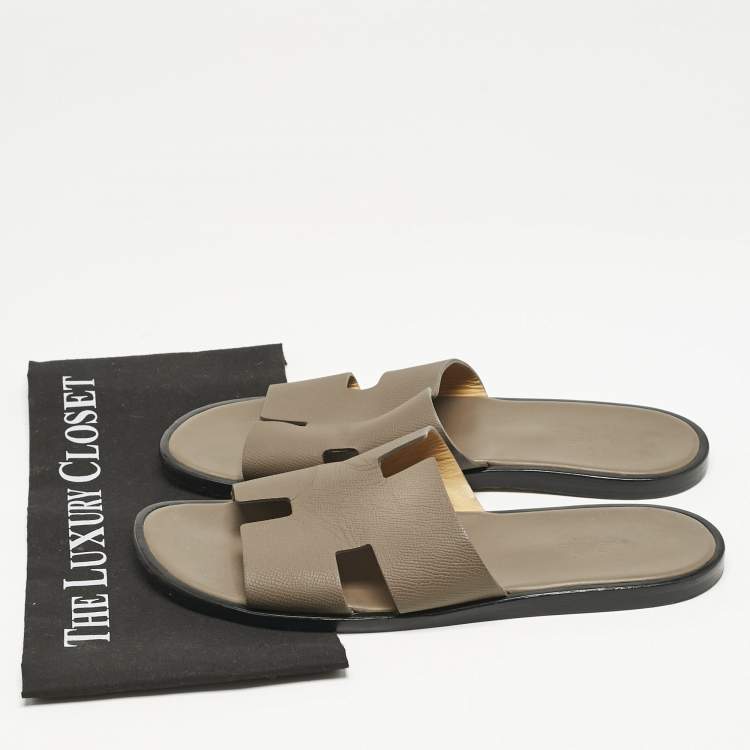 Pre Owned Hermes Brown Leather Izmir Flat Slide Sandals Size 43.5