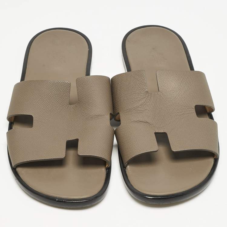 Pre Owned Hermes Brown Leather Izmir Flat Slide Sandals Size 43.5