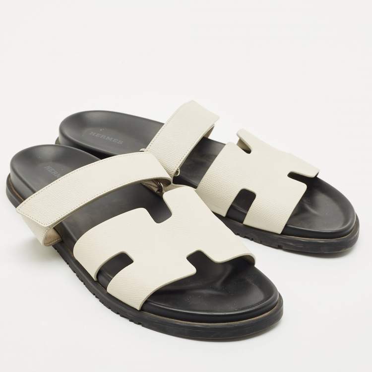 Pre Owned Hermes Cream Leather Chypre Slide Sandals Size 46.5