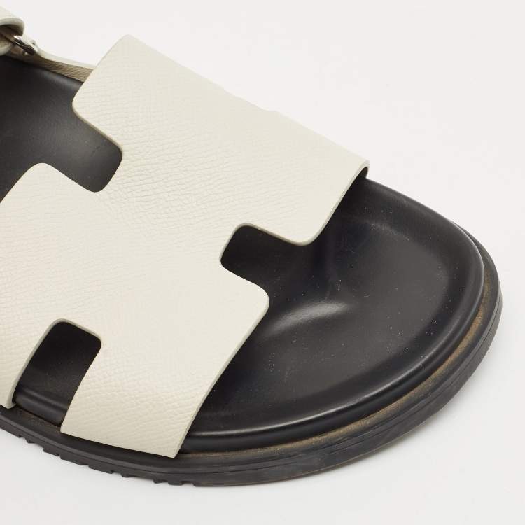 Pre Owned Hermes Cream Leather Chypre Slide Sandals Size 46.5
