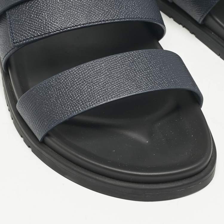 Pre Owned Hermes Navy Blue Leather Jackson Sandals Size 45