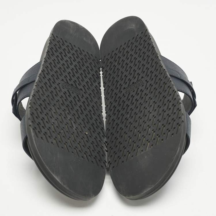 Pre Owned Hermes Navy Blue Leather Jackson Sandals Size 45