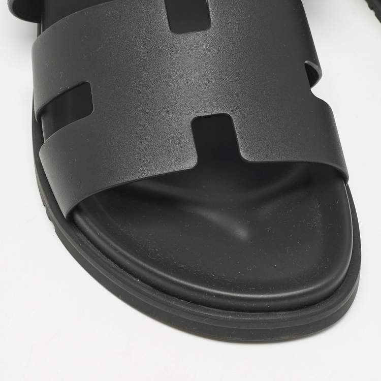 Pre Owned Hermes Black Leather Chypre Sandals Size 45.5