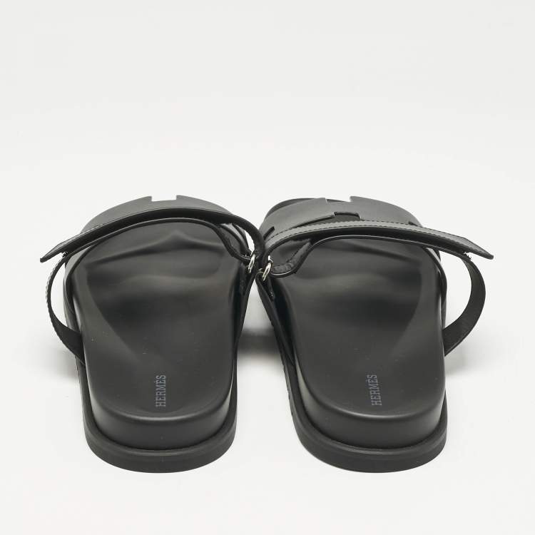 Pre Owned Hermes Black Leather Chypre Sandals Size 45.5