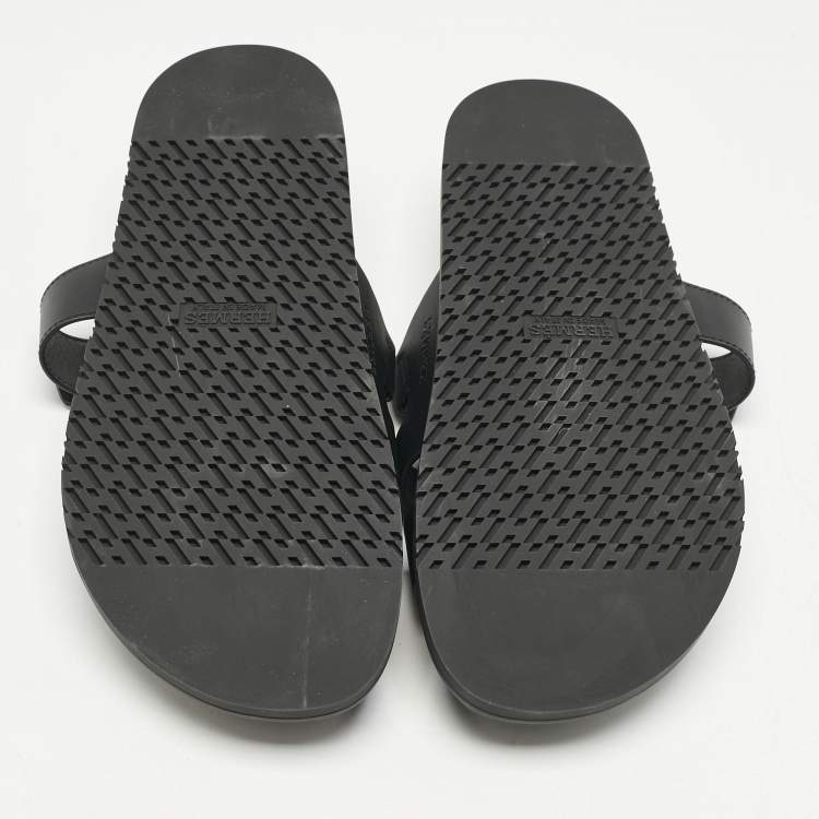 Pre Owned Hermes Black Leather Chypre Sandals Size 45.5