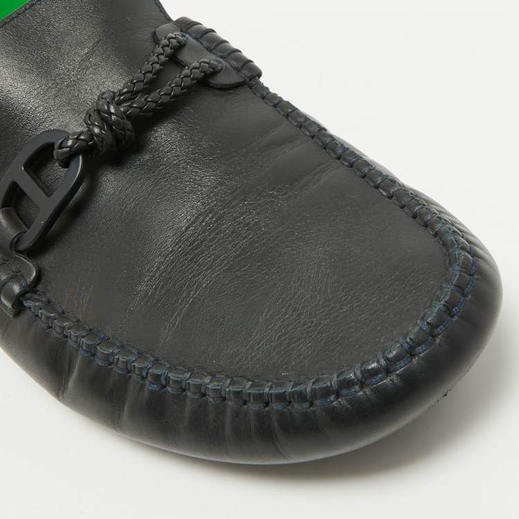 Pre Owned Hermes Navy Blue Leather Alessandro Loafers Size 41