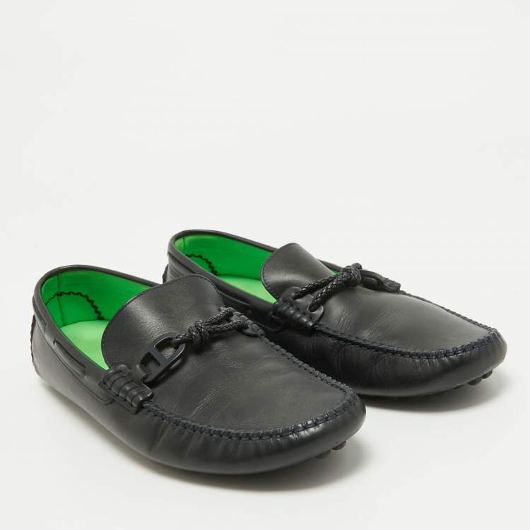 Pre Owned Hermes Navy Blue Leather Alessandro Loafers Size 41