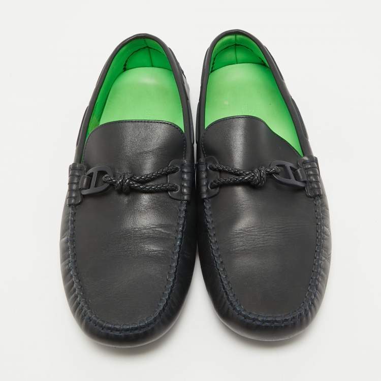 Pre Owned Hermes Navy Blue Leather Alessandro Loafers Size 41