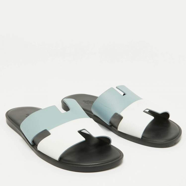 Pre Owned Hermes Blue/White Leather Izmir Sandals Size 43