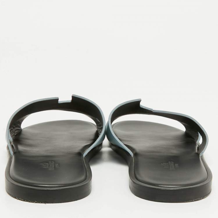 Pre Owned Hermes Blue/White Leather Izmir Sandals Size 43