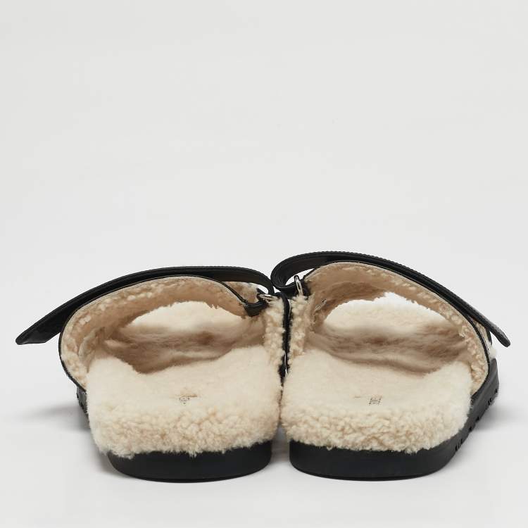 Pre Owned Hermes Black Leather Chypre Sandals Size 40.5