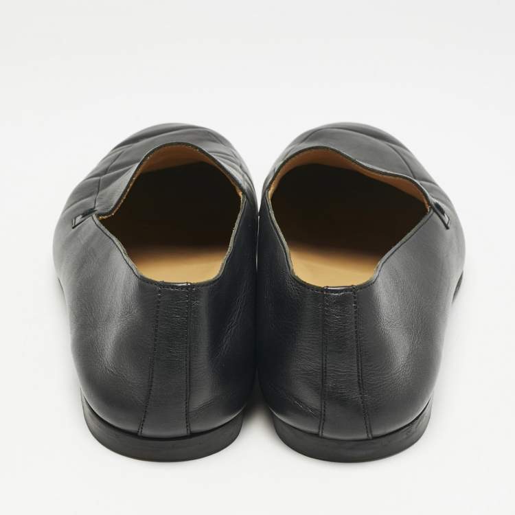 Pre Owned Hermes Black Leather Slip On Loafers Size 43