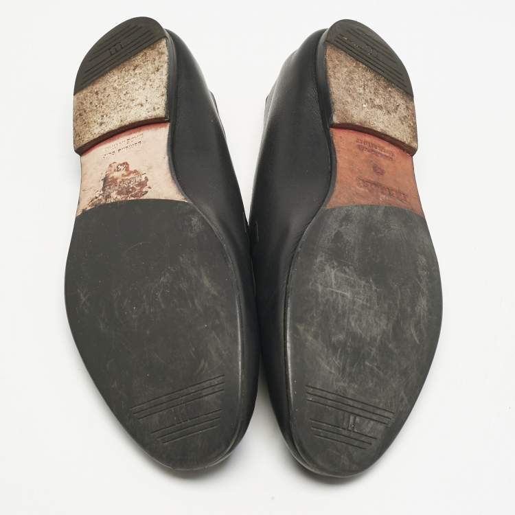Pre Owned Hermes Black Leather Slip On Loafers Size 43