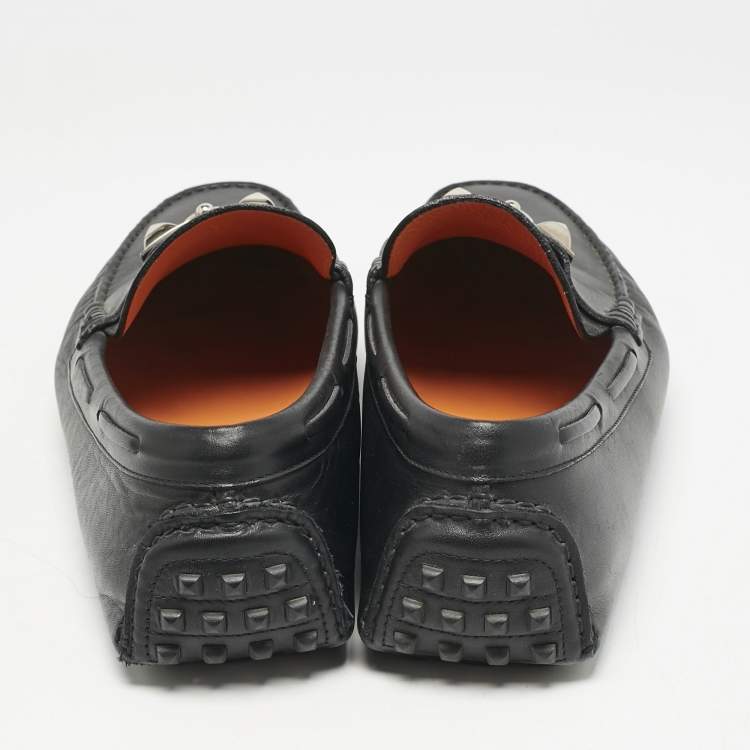 Pre Owned Hermes Black Leather Irving Loafers Size 42.5